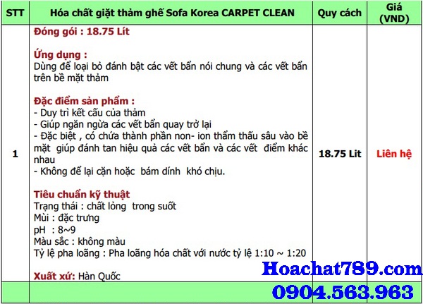 Hóa chất giặt thảm Carpet Cleaner Korea